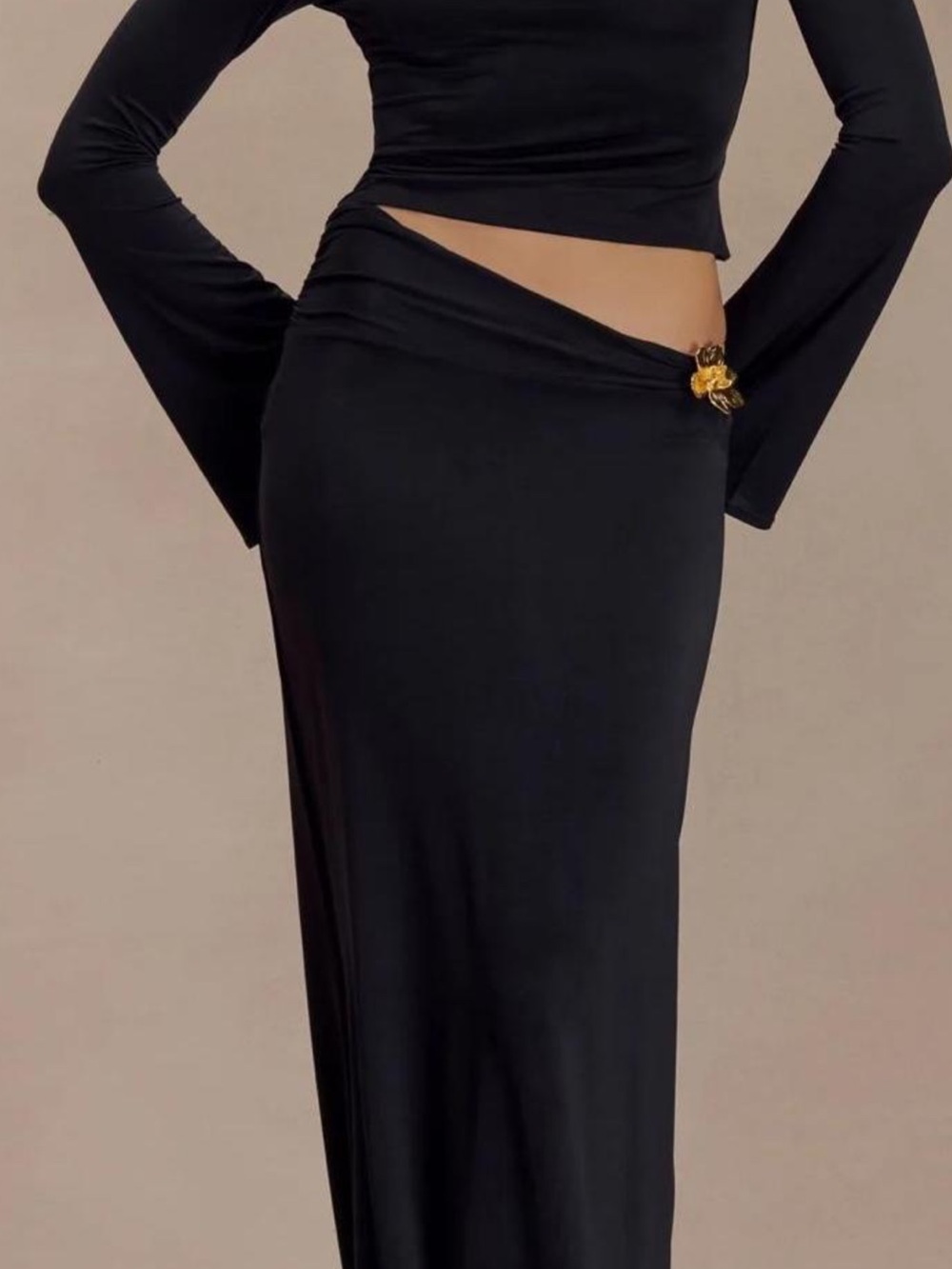 NWT Meshki XXS Ainsley Asymmetrical Maxi Skirt with Gold Accent